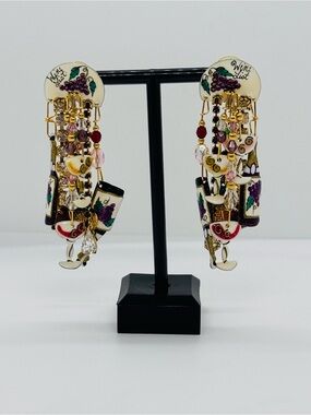 VINTAGE LUNCH AT THE RITZ WINE LIST DANGLE EARRINGS SIGNED